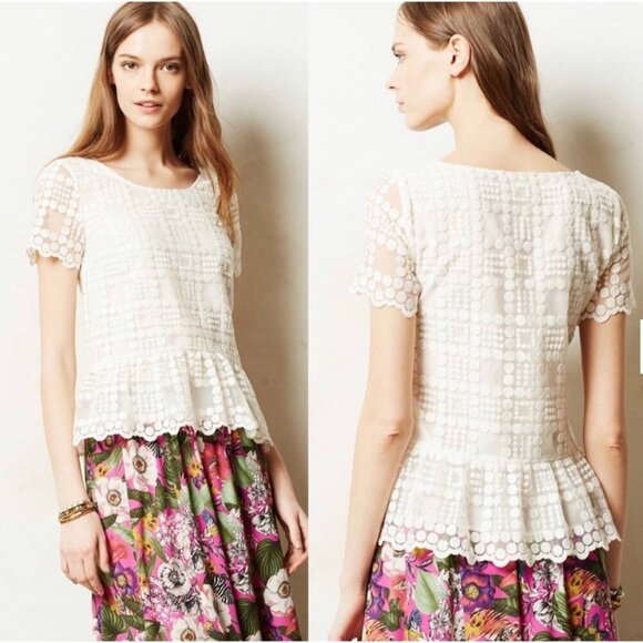 NEW! ANTHROPOLOGIE LEIFSDOTTIR Dotted Lace Blouse Embroidery White SZ 8 - Picture 1 of 10